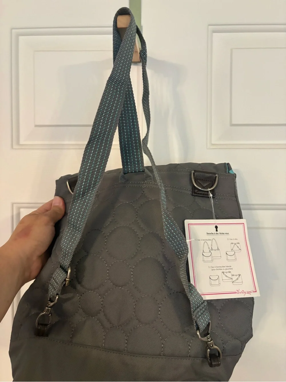 Thirty-one Quilted Gray Tote with Teal Trim - Women Bags